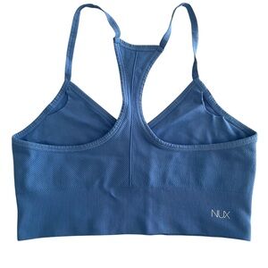 NUX Womens Large L Sports Bra Blue Stretch Spaghetti Strap Not Padded Seamless